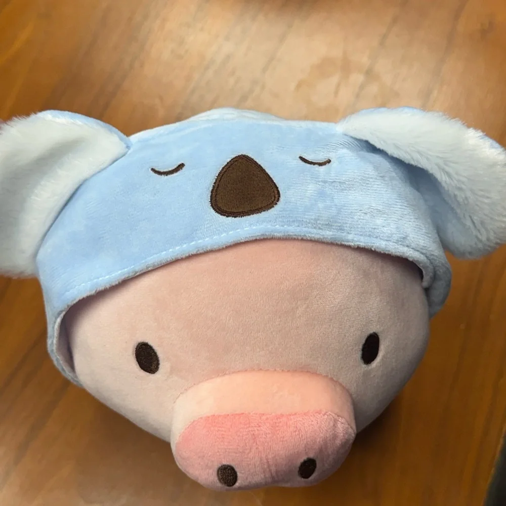 Miniso Life Plush Pig Gigi in Blue Bear Hoodie Pink & Light Blue Stuffed Animal - Picture 2 of 7